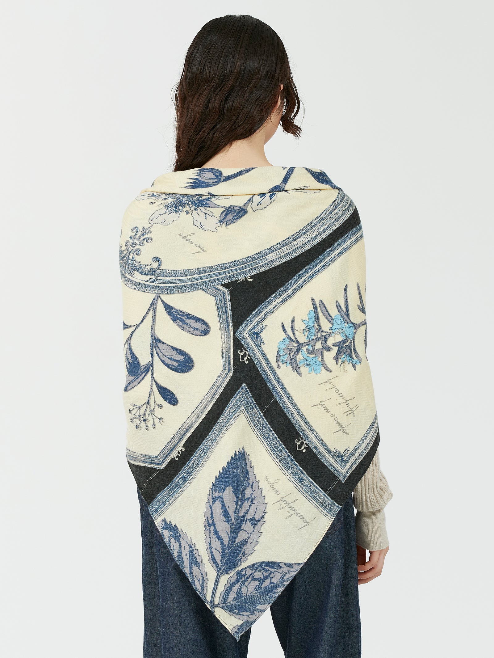 タグ付き　Manipuri ストール ウールシルク ヘリンボーン フラワー ウールシルクストールヘリンボーン織120＞コラージュサークルフラワー