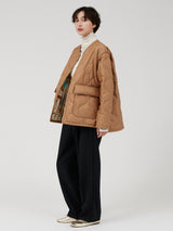 &lt;Quilted W Cocoon Coat&gt; Abstract