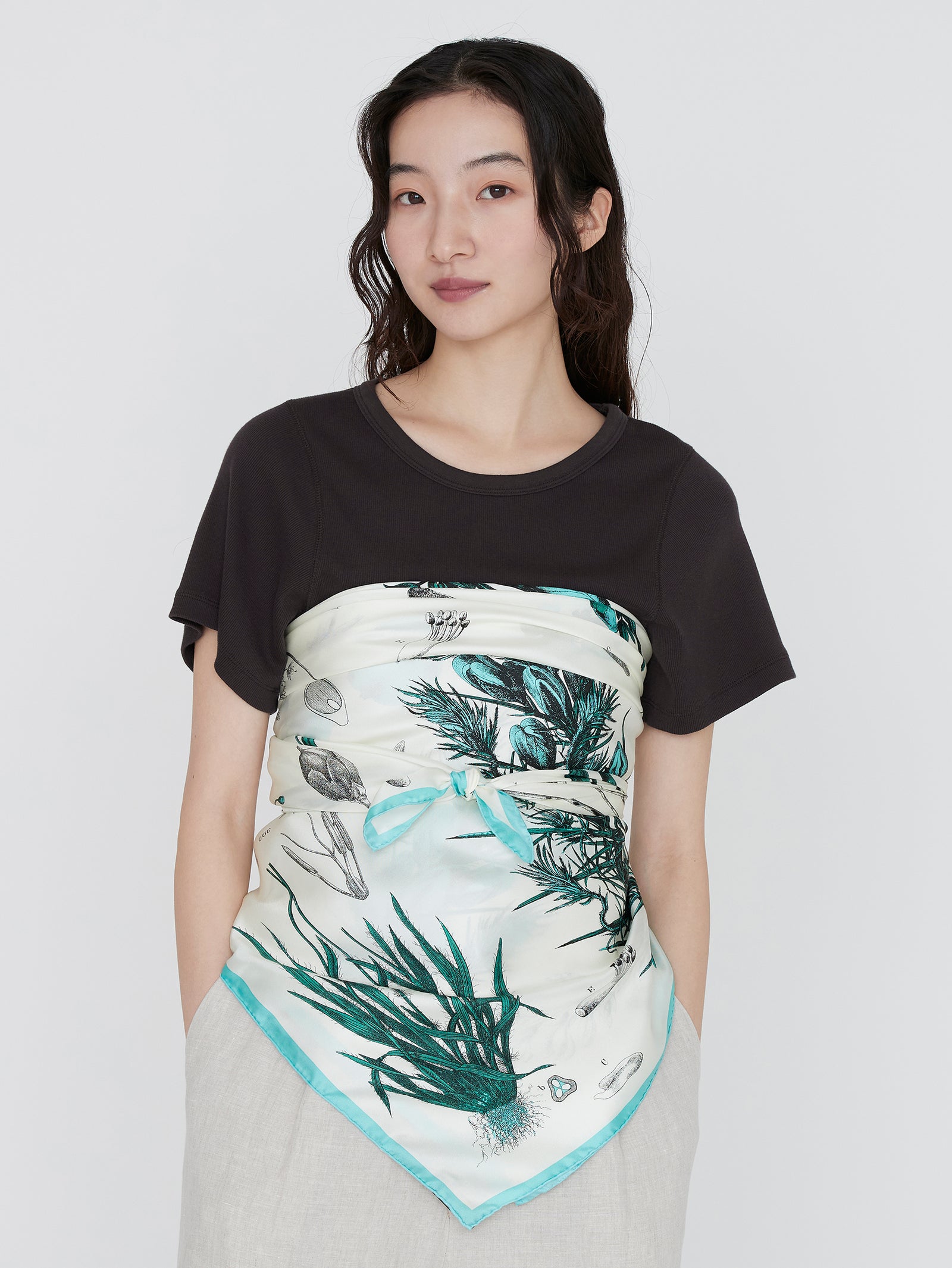 manpuri シルク100% ボタニカル柄 スカーフ シルクスカーフ108＞ボタニカル – manipuri