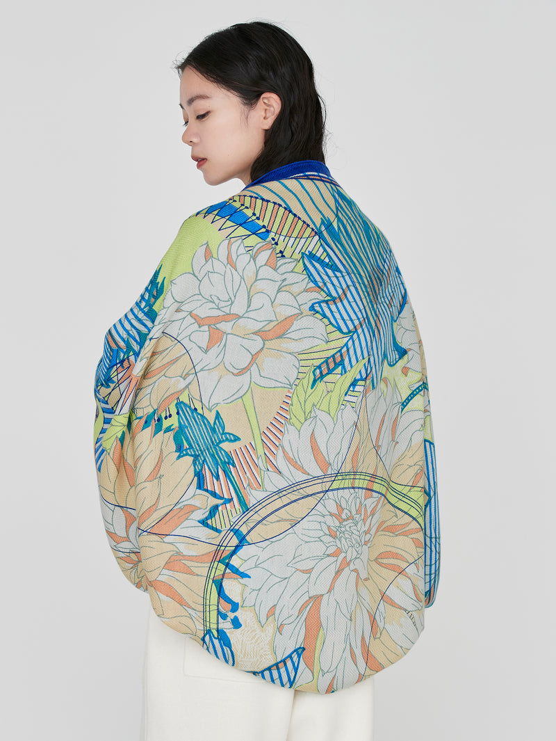 &lt;Wool Silk Stole Herringbone Weave 120&gt; Collage Dahlia Rondo