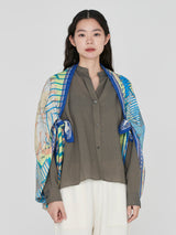 &lt;Wool Silk Stole Herringbone Weave 120&gt; Collage Dahlia Rondo