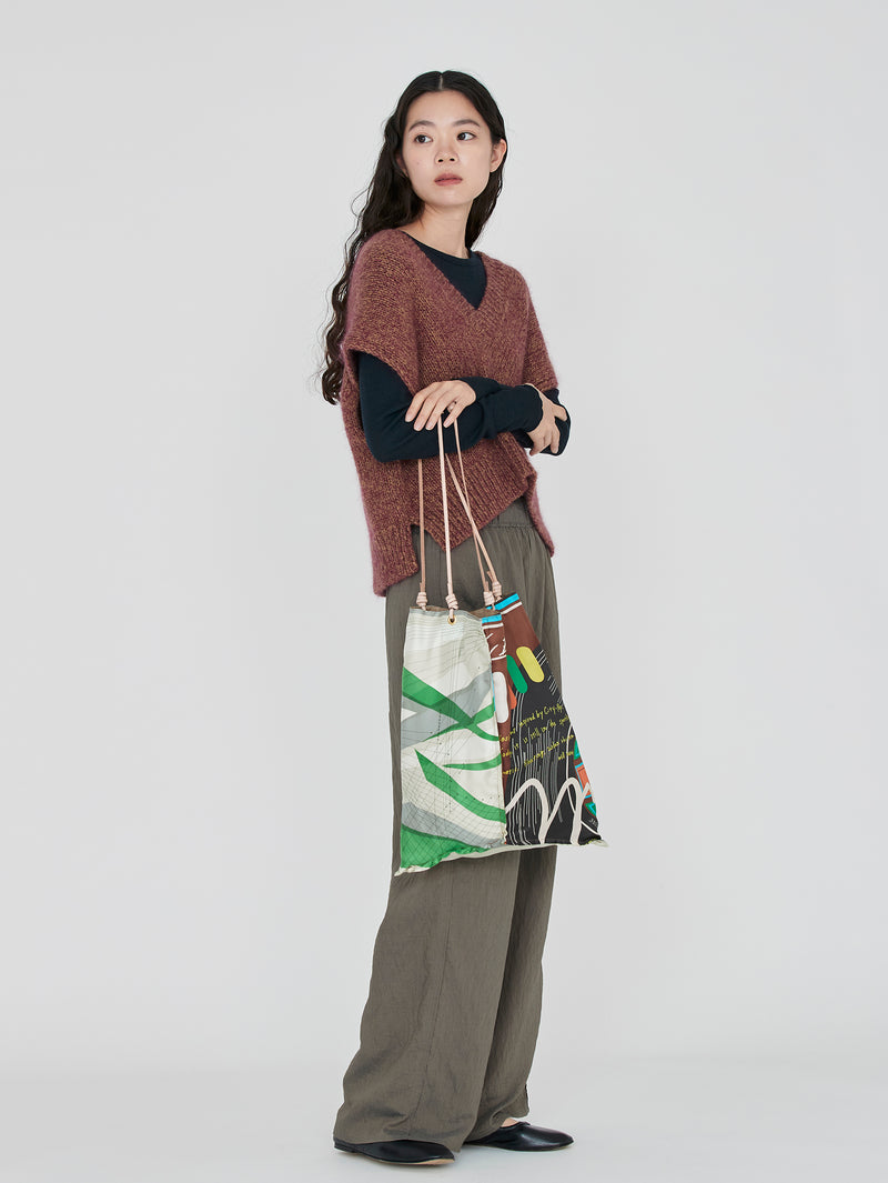 REVERSIBLE PRINT TOTE BAG L / RECORD