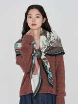 &lt;Wool Silk Stole Herringbone Weave 120&gt; Collage Dahlia Rondo