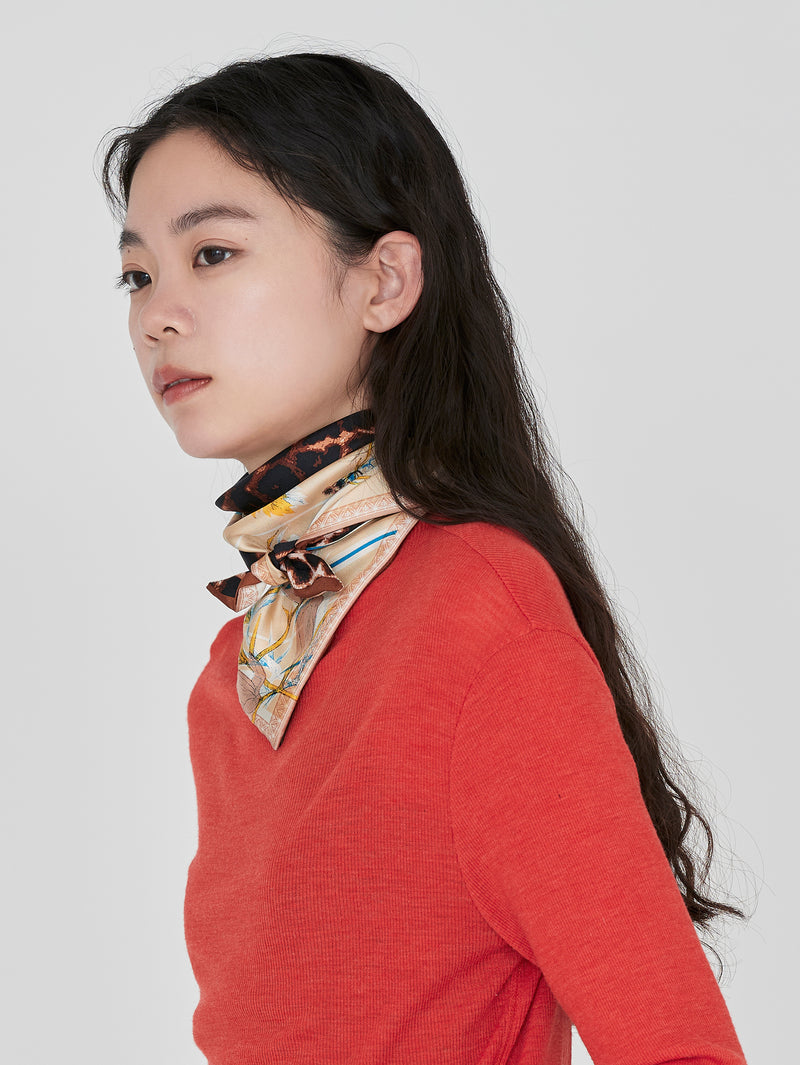 ＜三角スカーフミニ＞ボタニカルストライプ