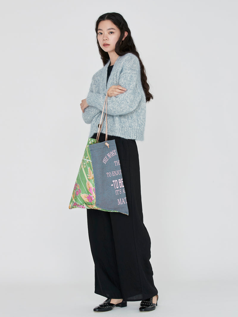 EMBROIDERED PRINT TOTE BAG L / BOTANICAL STRIPE