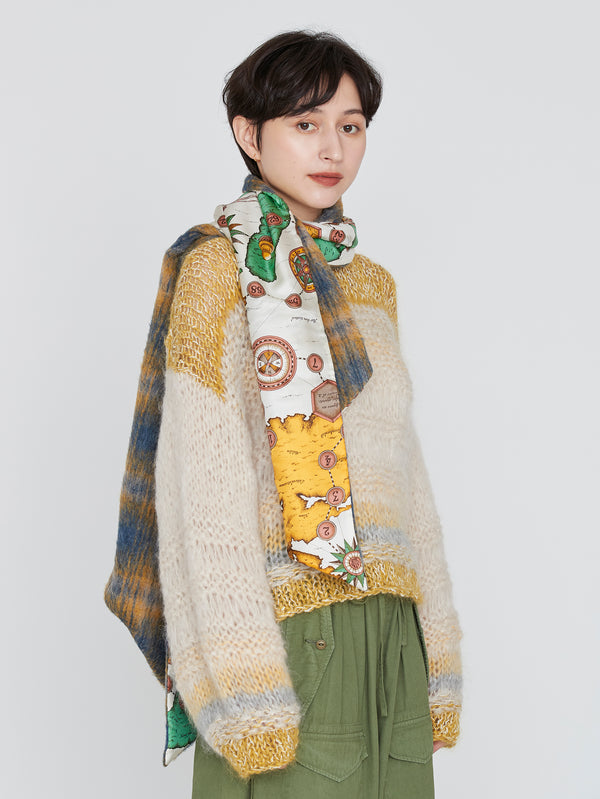 WOOL SILK W MUFFLER / FRAME FLOWER