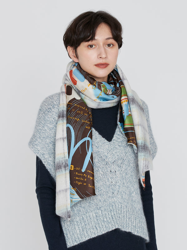 WOOL SILK W MUFFLER / FRAME FLOWER