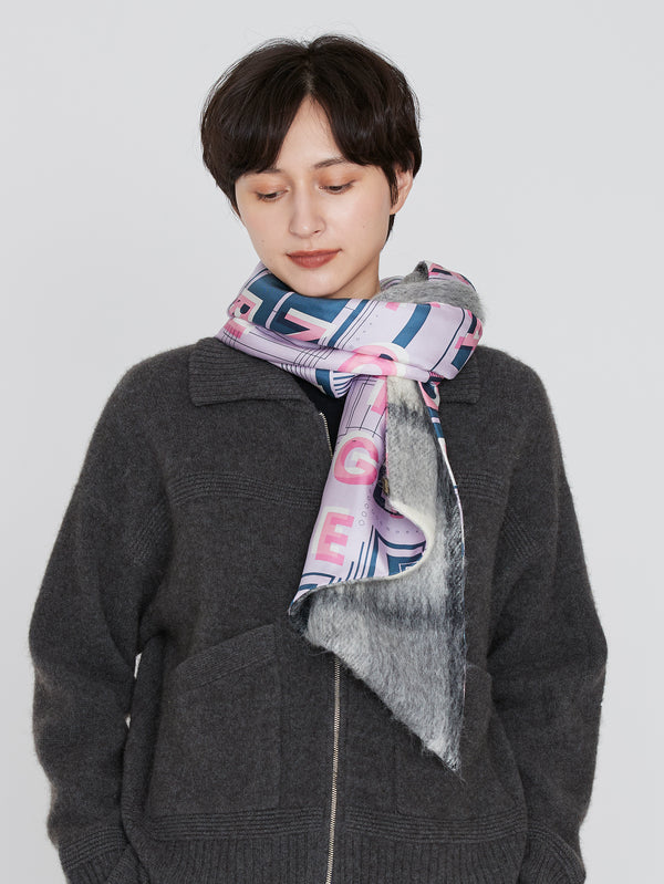 WOOL SILK W MUFFLER / FRAME FLOWER