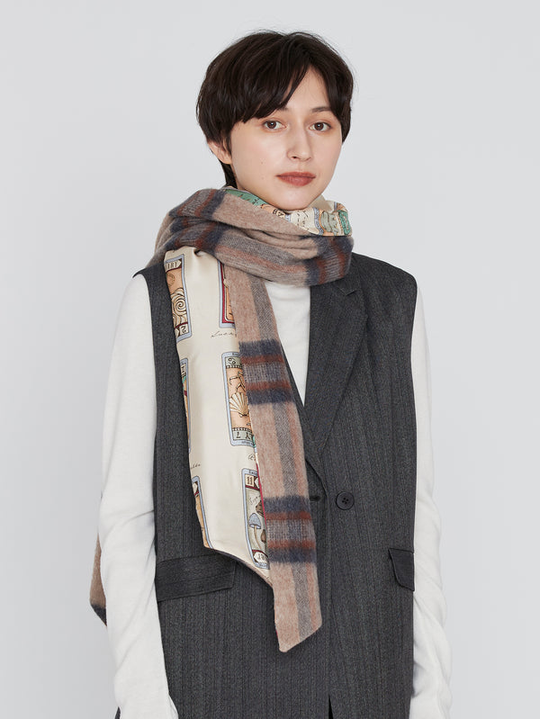 WOOL SILK W MUFFLER / FRAME FLOWER