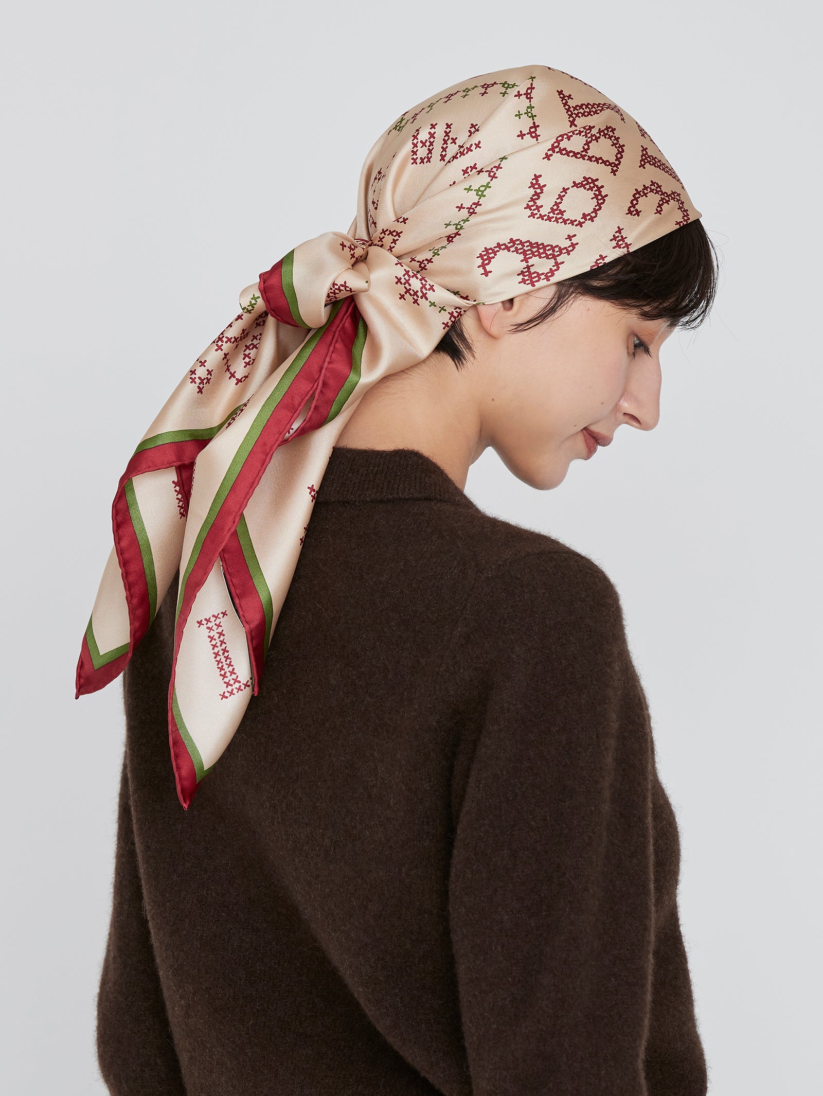 シルクスカーフ88＞クロスステッチバンダナ – manipuri