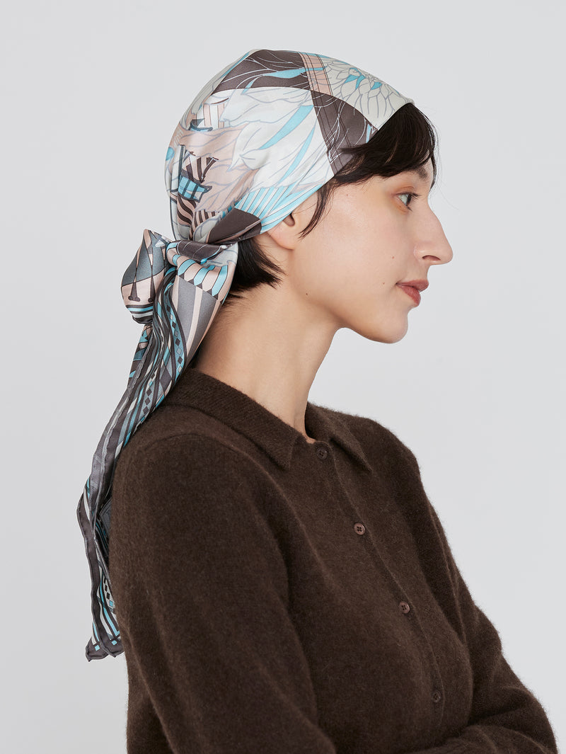 ＜シルクスカーフ88＞コラージュダリアロンド