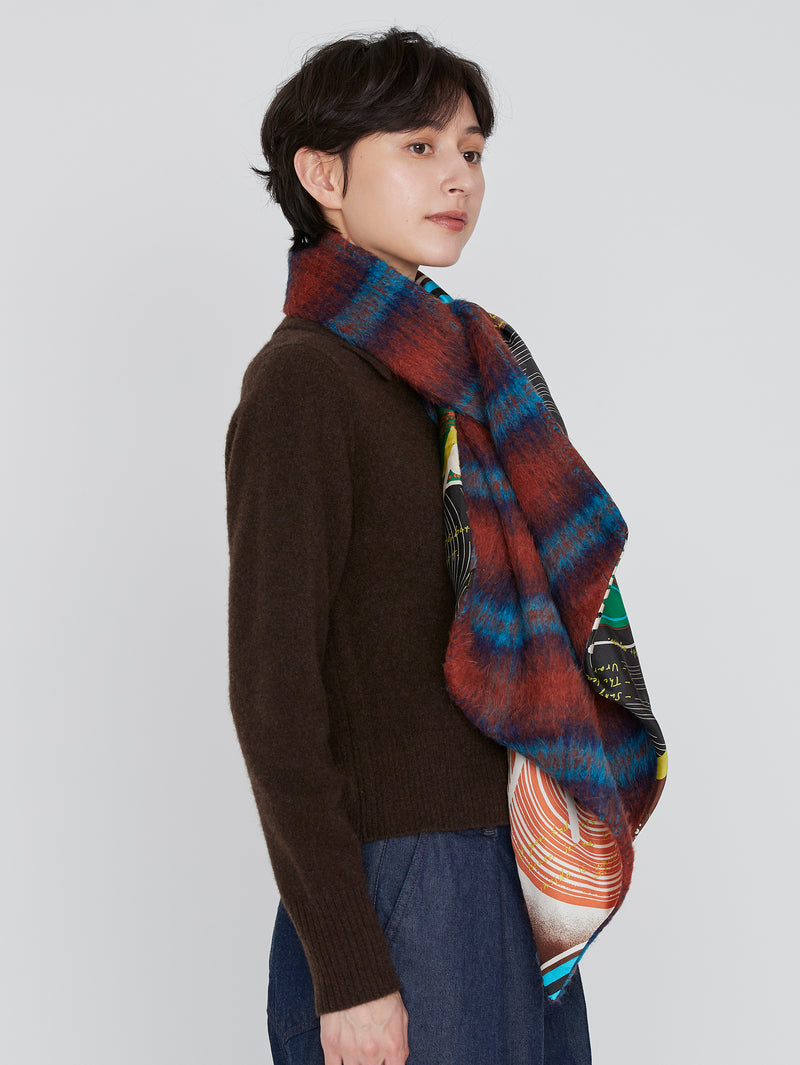 WOOL SILK W MUFFLER / FRAME FLOWER