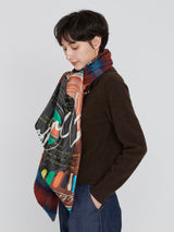 WOOL SILK W MUFFLER / FRAME FLOWER