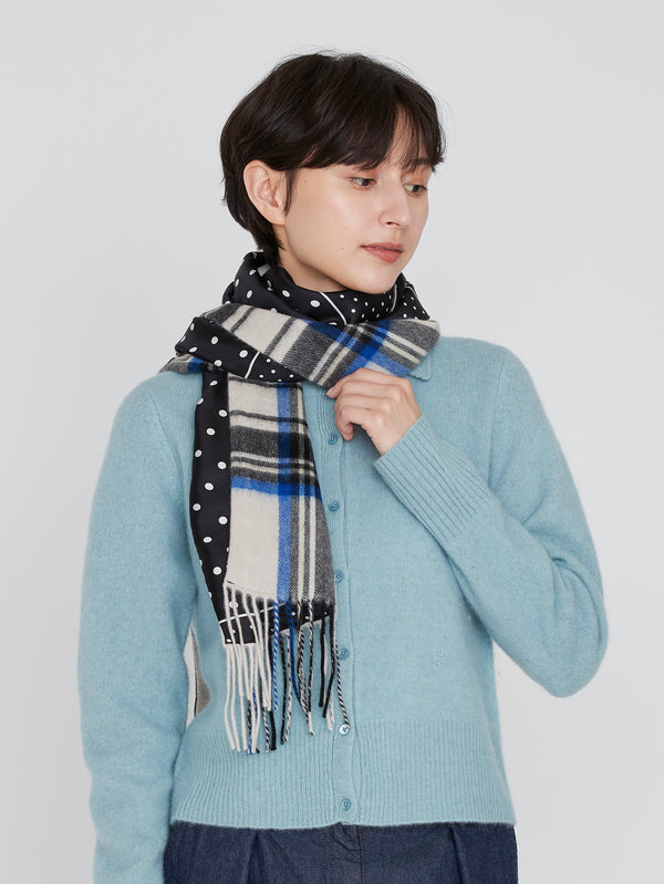 &lt;Silk Cashmere Double Scarf&gt; Geometric Dot