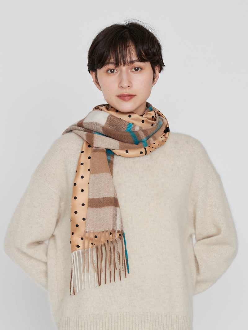 &lt;Silk Cashmere Double Scarf&gt; Geometric Dot