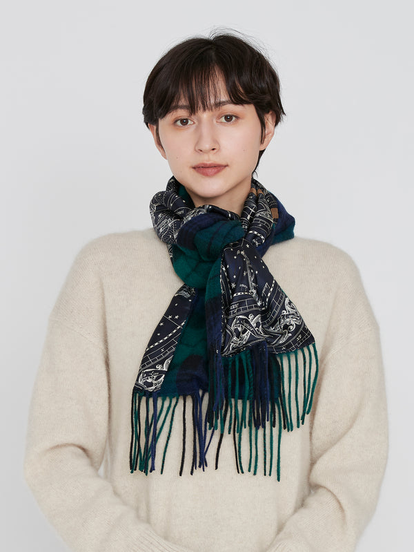 &lt;Silk Cashmere Double Scarf&gt; Heavenly World Map