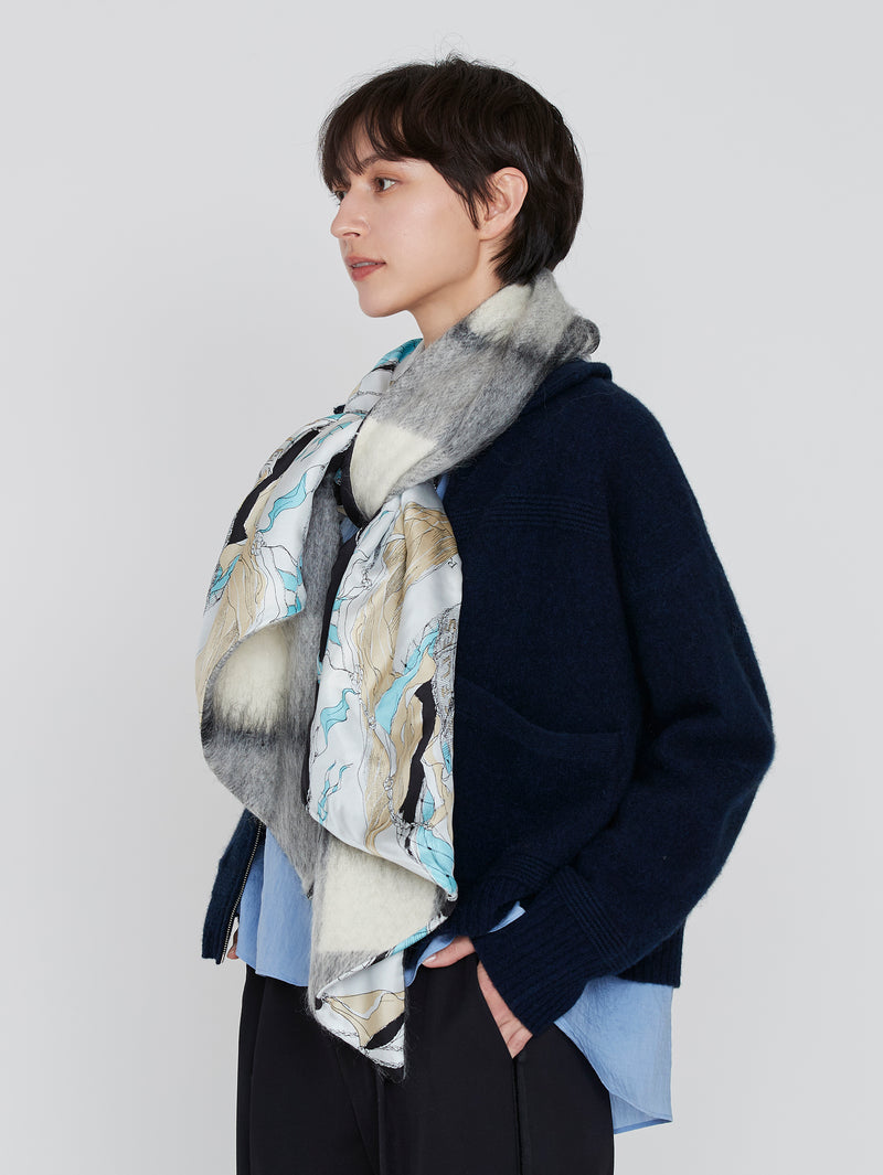 WOOL SILK W MUFFLER / FRAME FLOWER