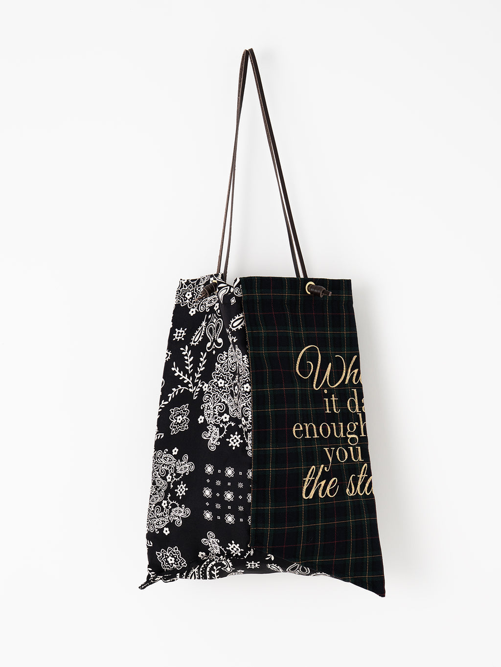 manipuriマニプリ　バンダナ柄キャンバストートバッグ/アイボリー×黒 刺繍プリントトートバッグL＞カレイドバンダナ – manipuri
