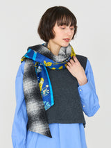 ＜シルクWチェックマフラー＞フローラルティー