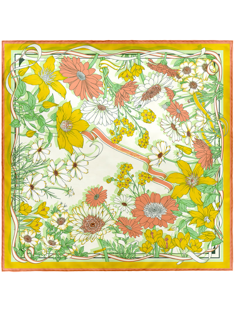 HERMES REGINA 大判シルクスカーフ 美肌イエロー 花束デザイン 新品 シルクスカーフ88＞スローイングブーケ – manipuri