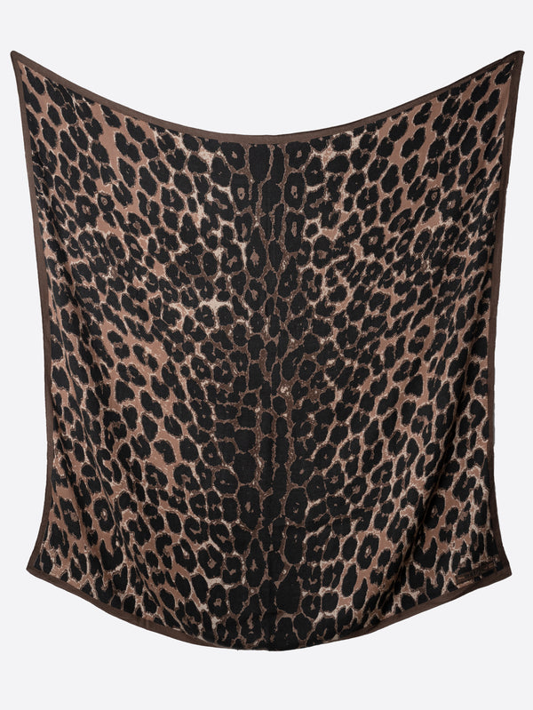 WOOL SILK STOLE HERRINGBONE WEAVE 120 / LEOPARD BEG