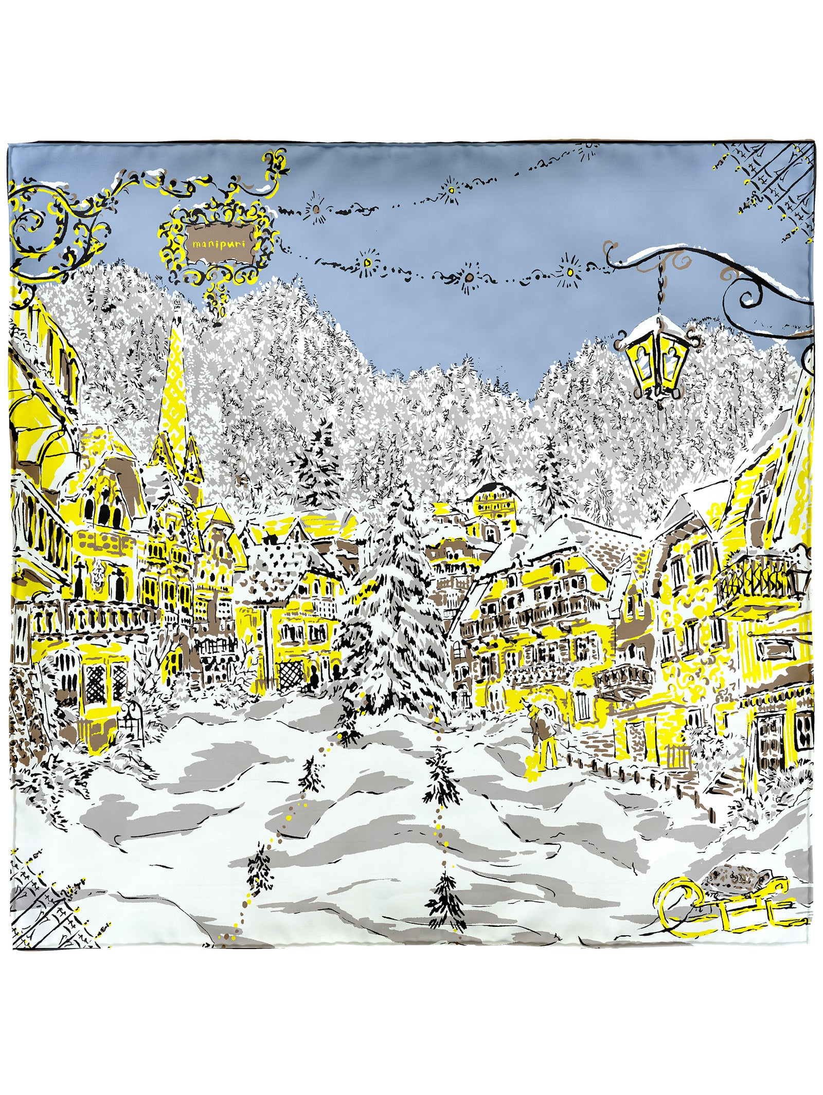 4未使用級　オスカリート　ラナウール　シルク　リブ　タイト　ニット　イタリー　M シルクスカーフ88＞ウィンタリーランドスケープ – manipuri