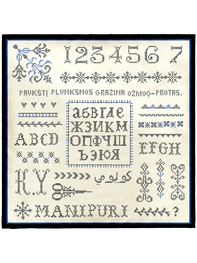 ＜シルクスカーフ65＞クロスステッチバンダナ