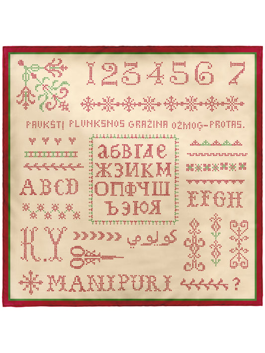 SILK SCARF 88 / CROSS STITCH BANDANA