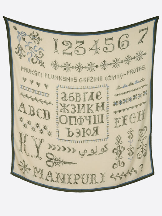 ＜ウールシルクストールヘリンボーン織120＞クロスステッチバンダナ