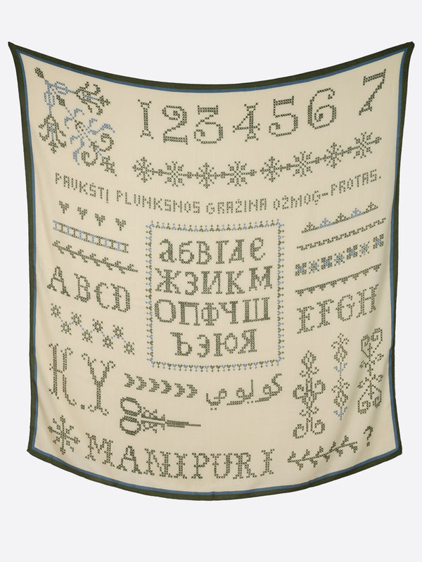 ＜ウールシルクストールヘリンボーン織120＞クロスステッチバンダナ