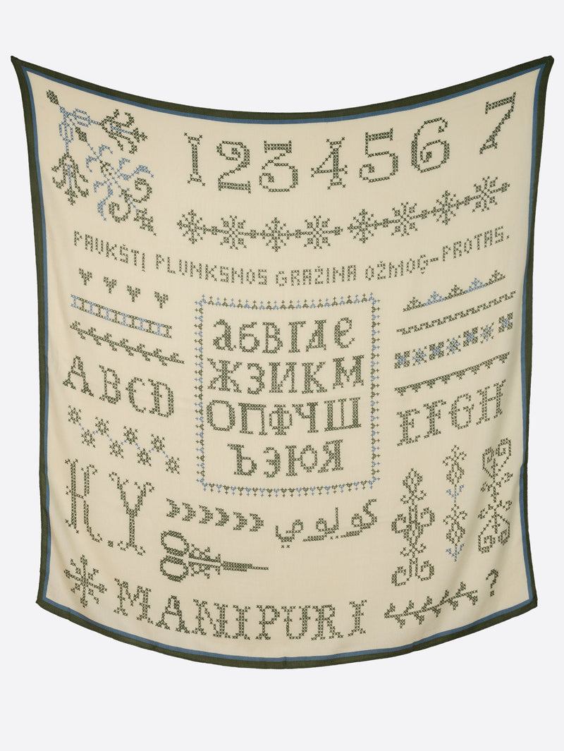 ＜ウールシルクストールヘリンボーン織120＞クロスステッチバンダナ