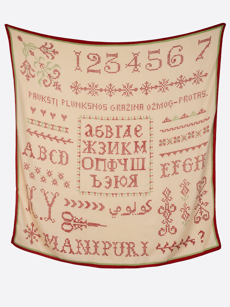 ＜ウールシルクストールヘリンボーン織120＞クロスステッチバンダナ