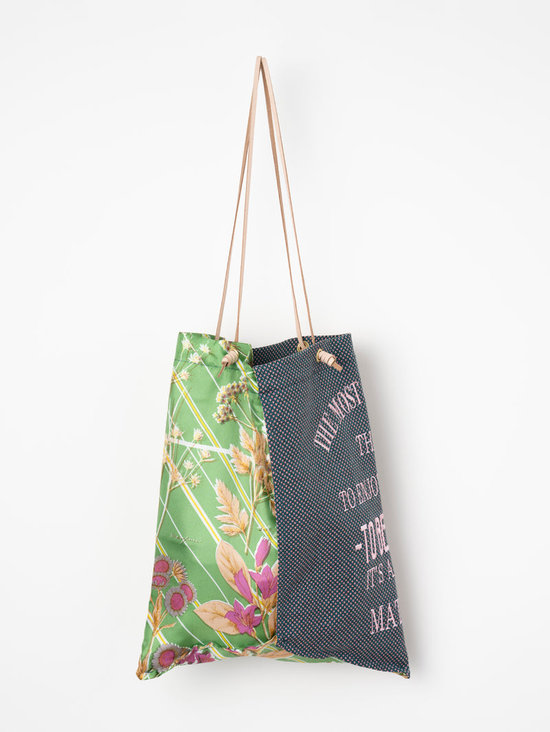 EMBROIDERED PRINT TOTE BAG L / BOTANICAL STRIPE