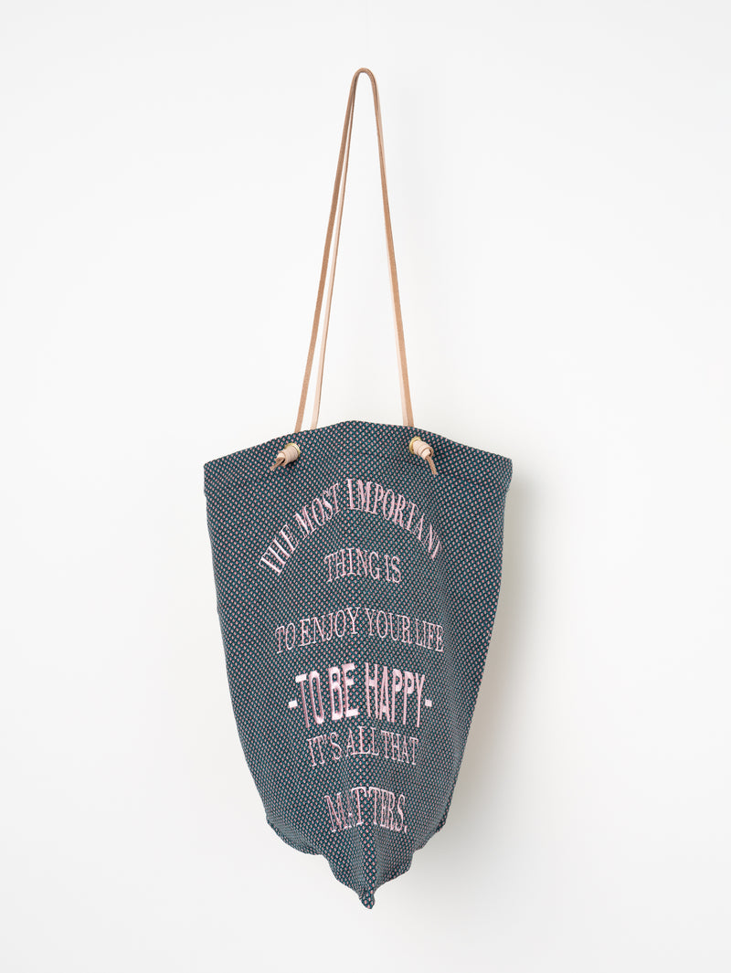 EMBROIDERED PRINT TOTE BAG L / BOTANICAL STRIPE