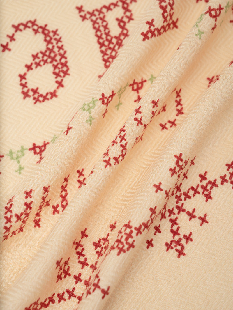 ＜ウールシルクストールヘリンボーン織120＞クロスステッチバンダナ