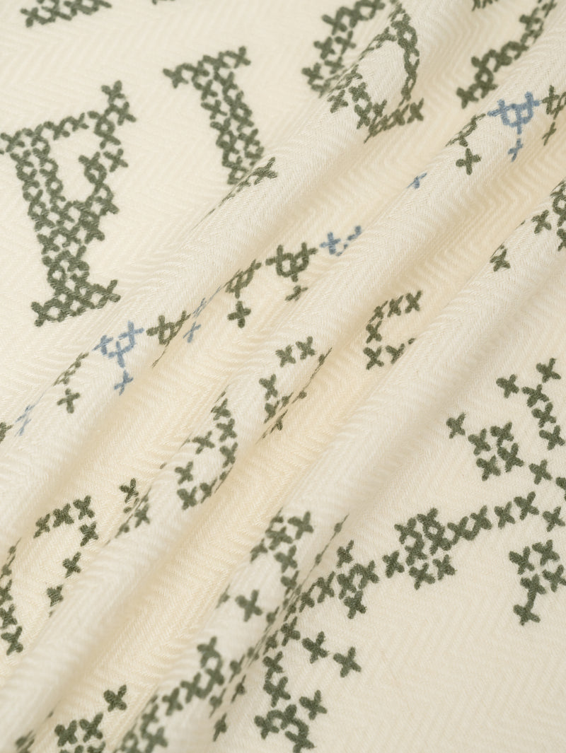 ＜ウールシルクストールヘリンボーン織120＞クロスステッチバンダナ