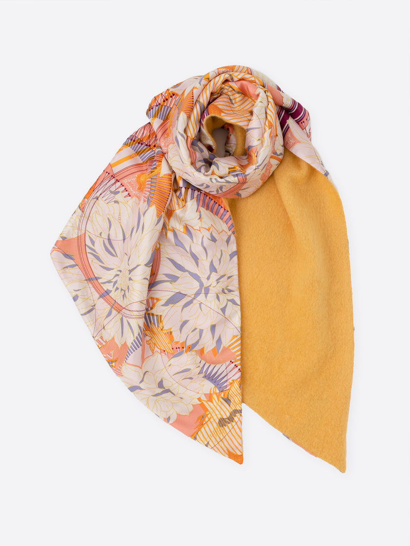 ＜シルクWマフラー＞コラージュダリアロンド