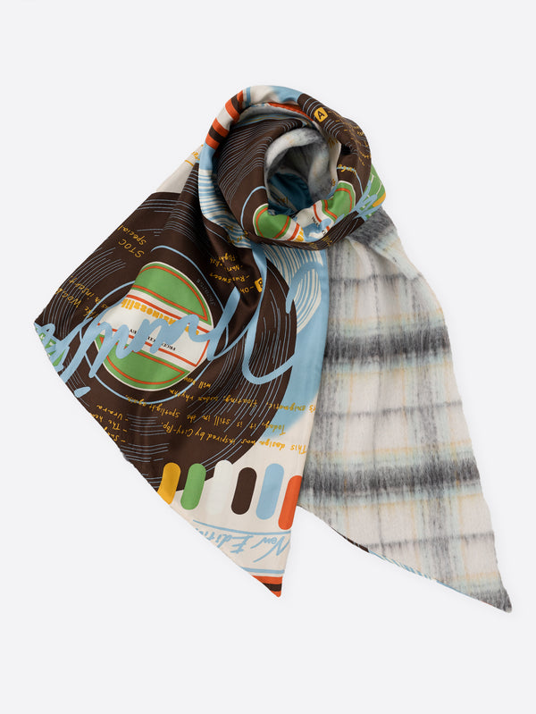 WOOL SILK W MUFFLER / FRAME FLOWER