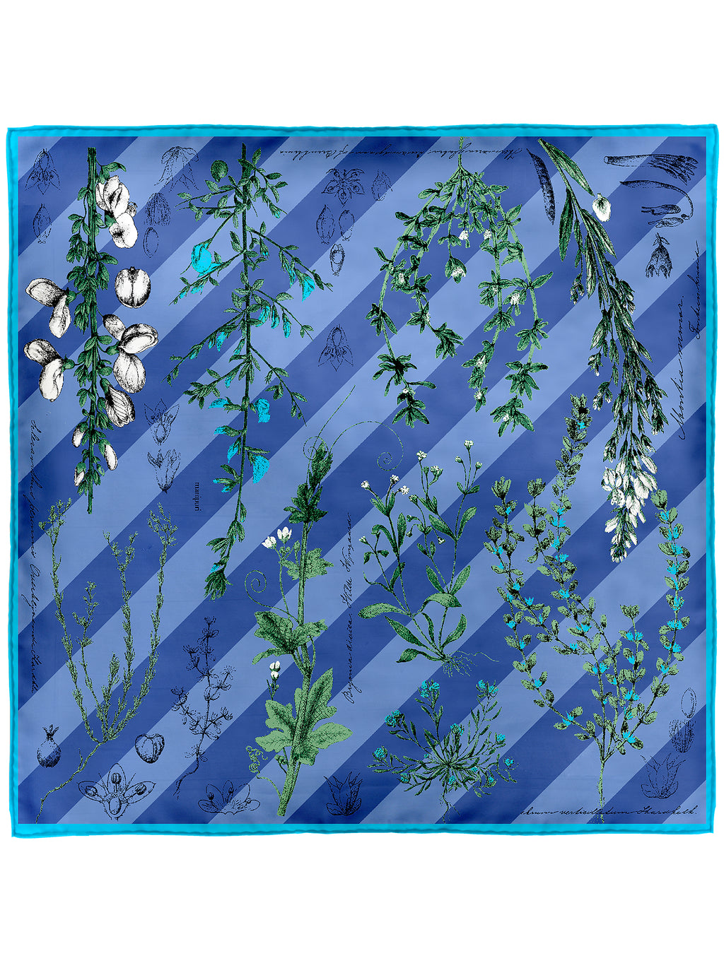 manipuri 花柄スカーフ 緑・青・白 シルクスカーフ65＞フラワーブック – manipuri