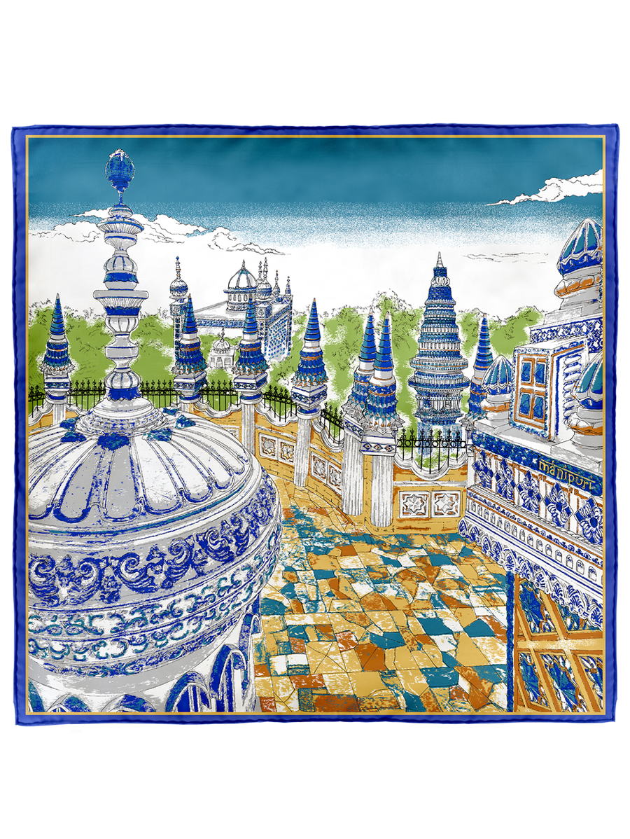 ダブルフェイスシルクスカーフ65＞クイル&ジオメトリックプラッド