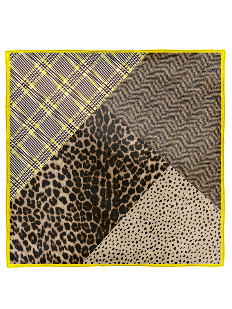 DOUBLE FACE SILK SCARF 65 / MATERIAL IMAGE & LEOPARDDOT