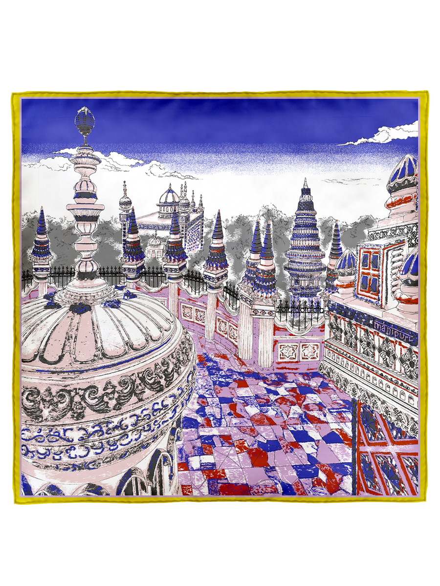 ダブルフェイスシルクスカーフ65＞クイル&ジオメトリックプラッド