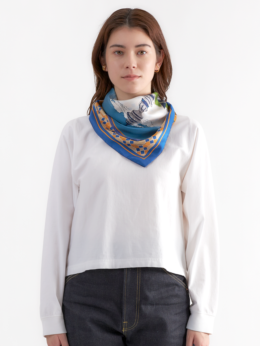 ダブルフェイスシルクスカーフ65＞クイル&ジオメトリックプラッド