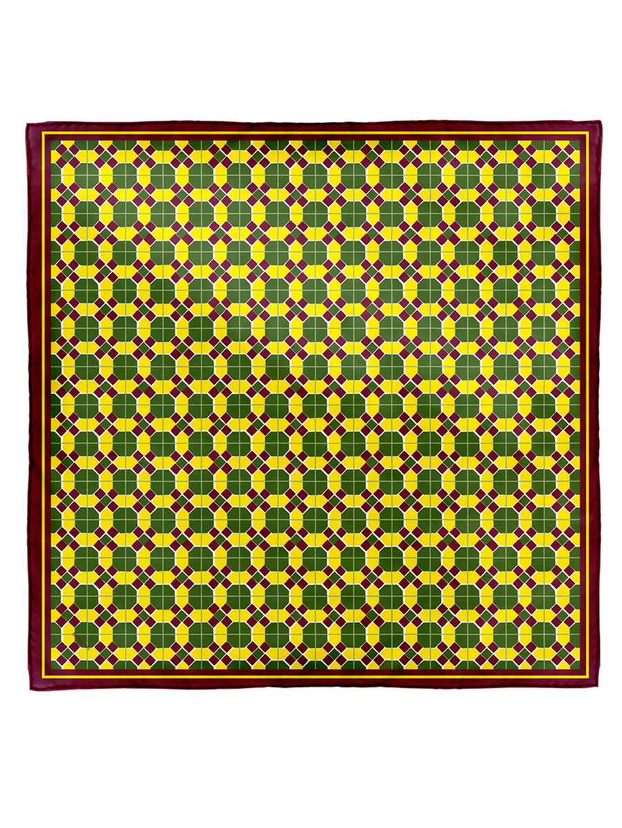 ダブルフェイスシルクスカーフ65＞クイル&ジオメトリックプラッド