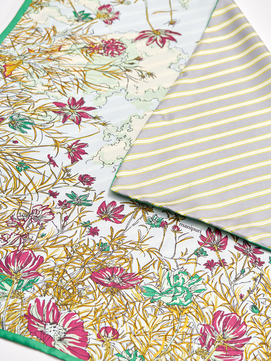 manipuri 花柄スカーフ 緑・青・白 スカーフ(5831335)｜ブルー｜マニプリ