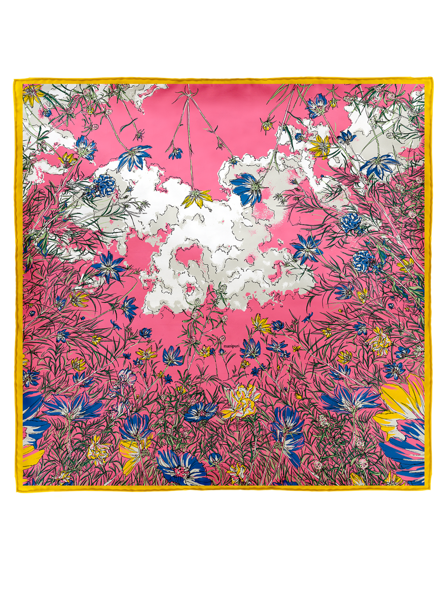 最終値下げ中！袋帯　正絹 シルク　コバルトブルー　青 ピンク 花 新品 シルクスカーフ65＞ブルーメンガーデン – manipuri