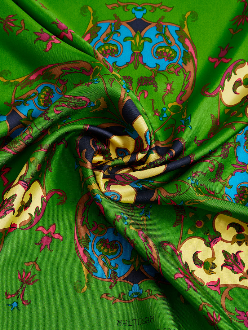 マニプリ シルク オーナメント花柄 スカーフ 緑