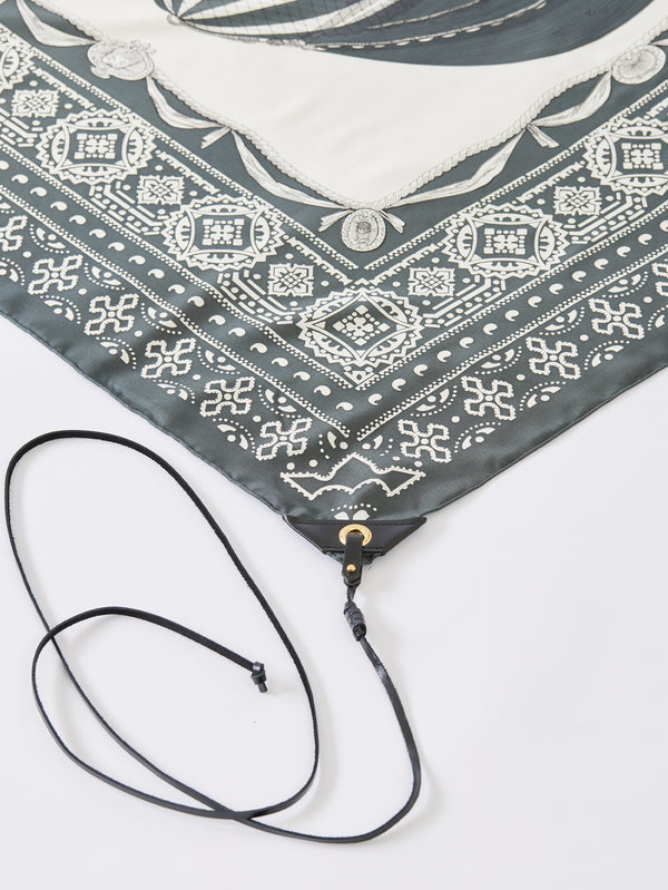 &lt;Silk scarf with leather 88&gt; Bandana balloon pattern