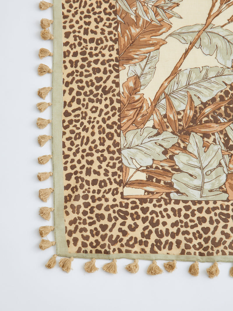 &lt;Cotton Silk Stole Pom Pom 120&gt; Safari