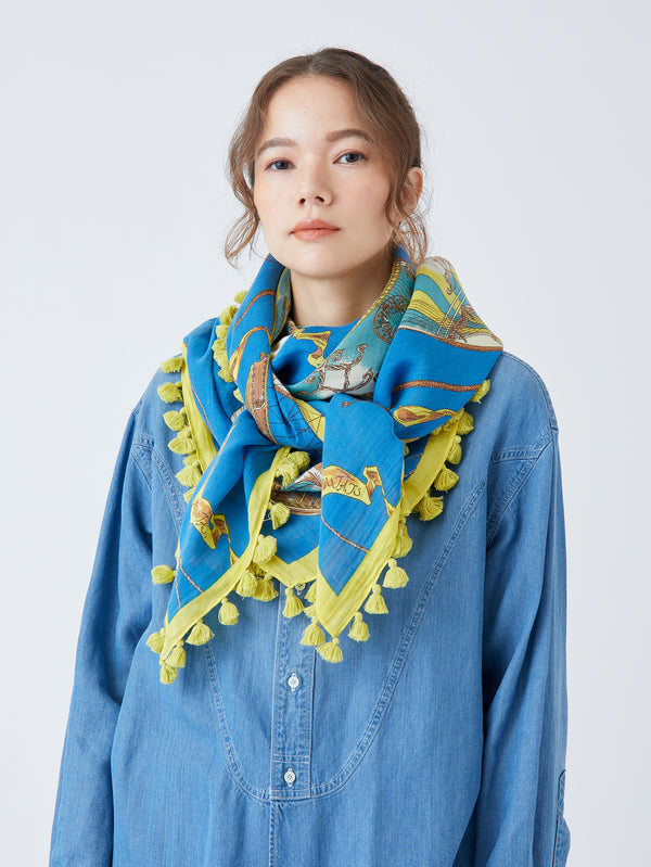 COTTON SILK STOLE WITH POMPOM 120 / BALLOON HISTORY